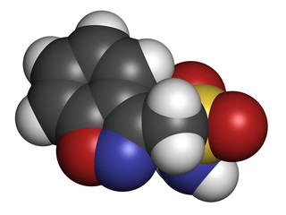 Zonisamide epilepsy drug molecule.