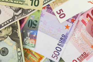 Background made of dollar, euro and franc