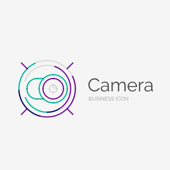 Thin line neat design logo, camera concept