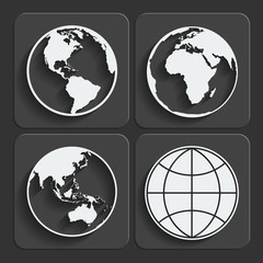 Set of earth planet globe icons. Vector.