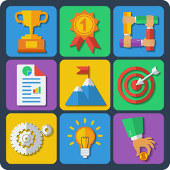 Set of 9 business web and mobile icons. Vector.