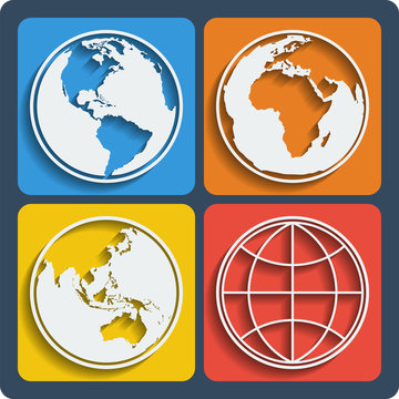 Set of 4 earth planet globe icons. Vector.
