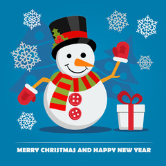 Snowman with gift box on Christmas Eve.