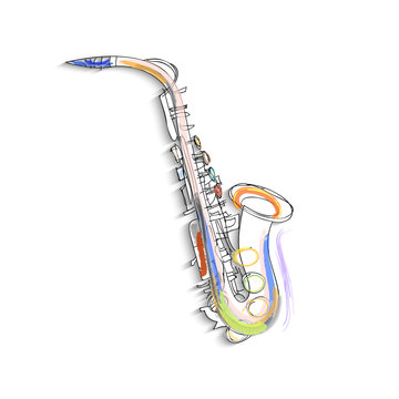 Sketch of saxophone on white background