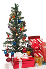 Christmas tree with  many gift boxes