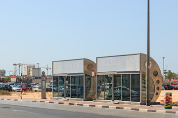 Fototapeta na wymiar An air conditioned bus stop in Dubai.