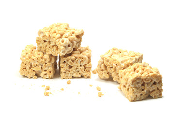 Gooey marshmallow treats made with circle-shaped wheat cereal
