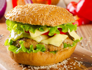 Hamburger with  vegetables.