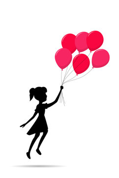 fly girl silhouette with a balloon