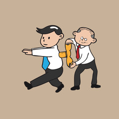 Old businessman winds up young businessman