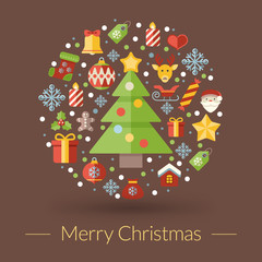 Christmas greeting card, icons and symbols