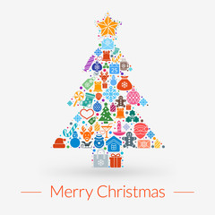 Christmas greeting card, icons and symbols