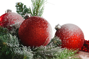 Christmas ball with green fir-tree branch