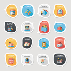 shopping speech bubble flat design background set, eps10