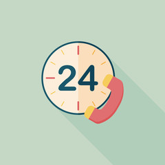 24 hours customer phone service flat icon with long shadow,eps10