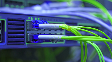 optic fiber cables connected to data center
