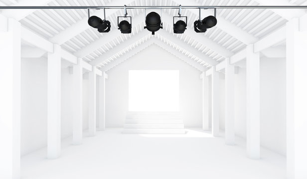 Empty White Room with spotlight - 3d Perspective 