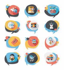 shopping speech bubble flat design background set, eps10