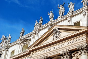 Sculptures on the facade of Vatican city works