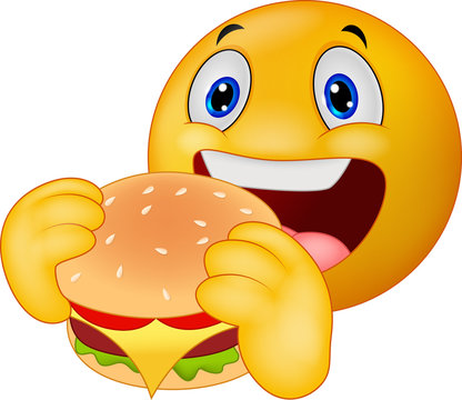 Emoticon smiley eating hamburger
