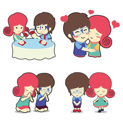 Happy boy and girl couple in many poses