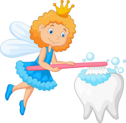 Tooth fairy brushing tooth
