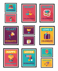 Valentine’s Day poster flat banner design flat background set,