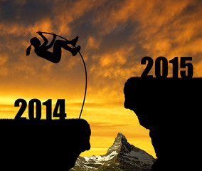 Girl jumps to the New Year 2015