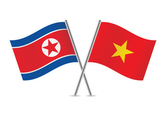 North Korean and Vietnamese flags. Vector illustration.