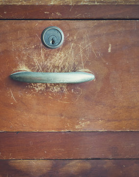 Wooden Drawer With Handle Old Furniture Close Up