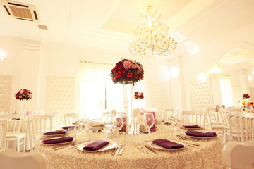 Beautifully decorated wedding table sunny day