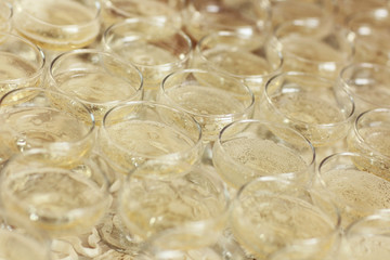 Many glasses of wine or champagne on wedding table