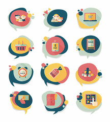 shopping speech bubble flat design background set, eps10