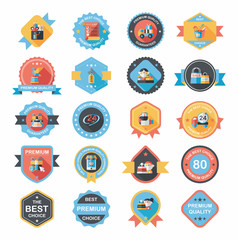 shopping badge banner flat design background set, eps10