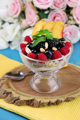 Healthy breakfast - yogurt with  fresh fruit, berries and