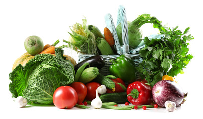 Fresh organic vegetables, isolated on white