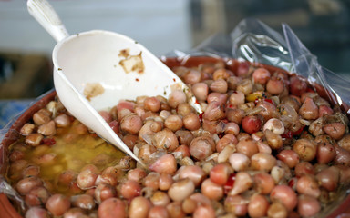lampascioni onions sold in the market of southern Italy