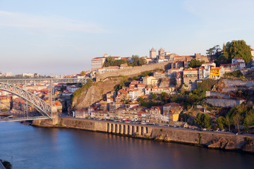 Bridge through River Douro in city of Porto, Portugal 