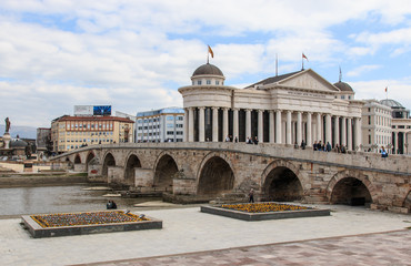 Fototapeta na wymiar Macedonian archaeological museum in Skopje and Stone bridge