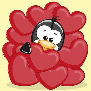 Penguin in hearts