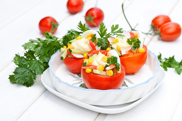 Snack salad in tomatoes