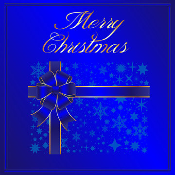 Blue Background with a Present with a Blue and Gold Bow