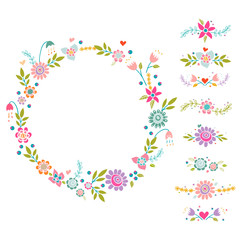 Decorative floral collection. Cute vector compositions.