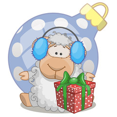 Sheep in a fur headphones