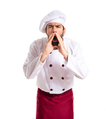 Chef shouting over white background