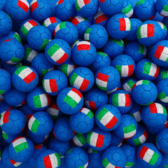 Italy football balls (many). 3D render background