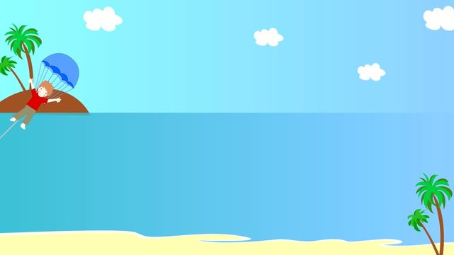 The boat pulls the boy on a parachute over the sea, animation