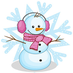 Snowman in a fur headphones
