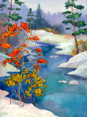 Obraz premium The brook in the winter forest