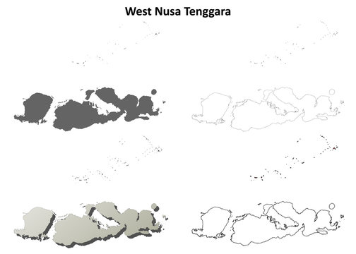 West Nusa Tenggara blank outline map set